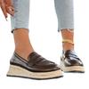 . Platform muffin shoes leather round head lazy single shoes new autumn straw woven British style small leather shoes