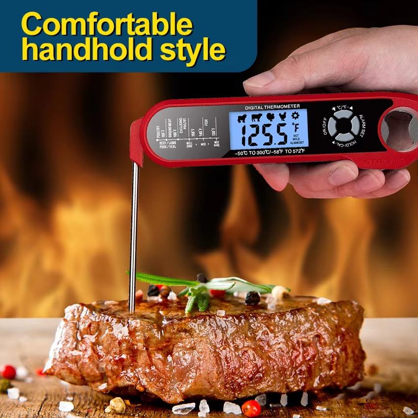 Dual-Probe Waterproof Digital Food Kitchen Thermometer For Oven Meat Cooking Grilling With Rotating LCD Screen Alarm Function