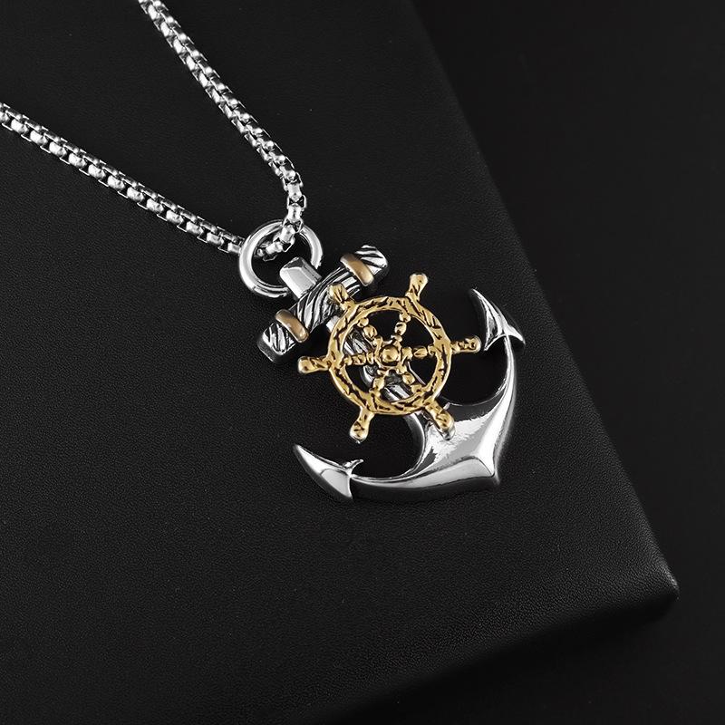 Retro Anchor All-match Compass Rudder Jewelry Pendant Necklace