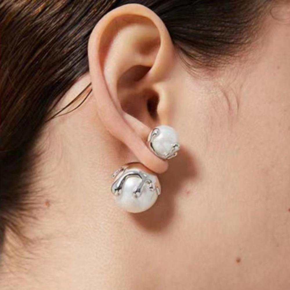 Modern Jewelry Simulated Pearl Earrings Back And Front Stud For Women Girl Gift