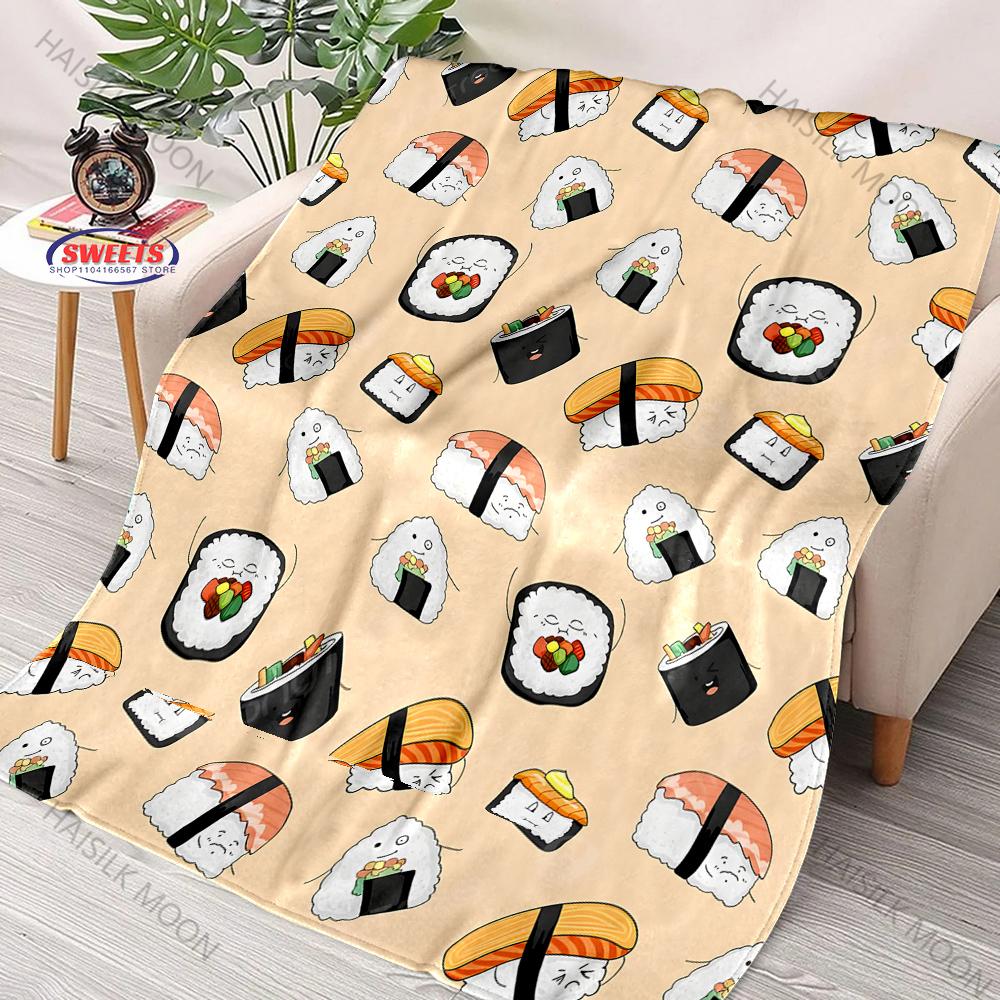 Food Theme Classic Japanese Sushi Printed Blanket Home Bed Sofa Chair Office Nap Shawl Blanket Fun Gifts for Family and Friends