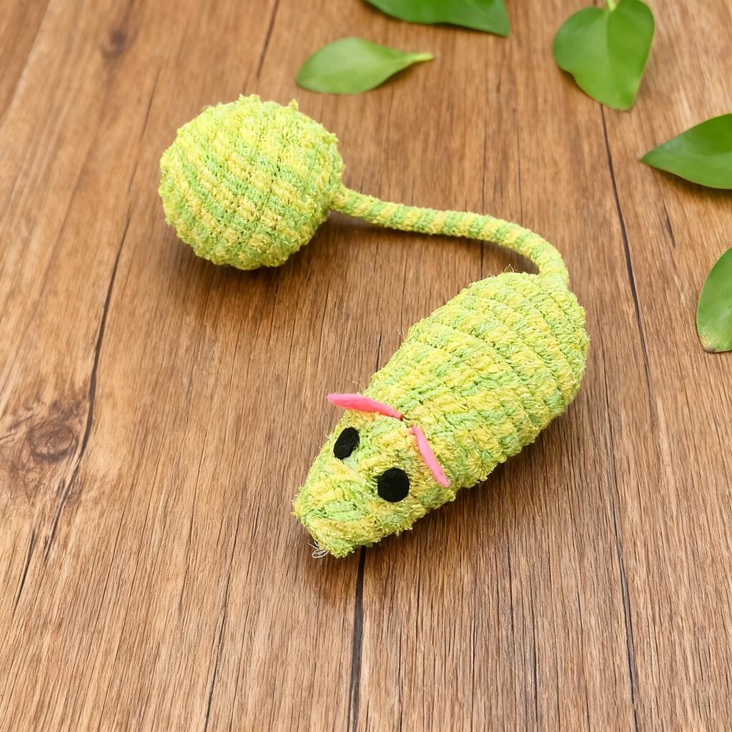 Knitted Mouse Cat Toy, Interactive Plush Mouse Toy with Ball Tail for Indoor Cats