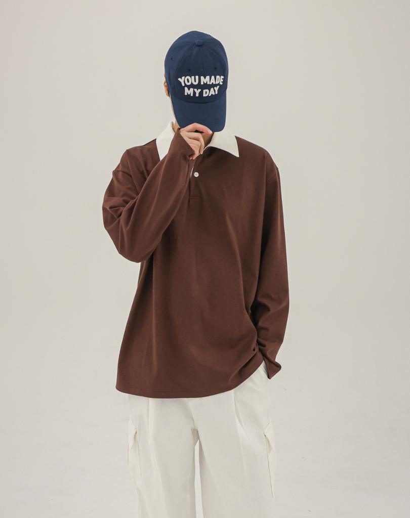 Deoseutoli [8-Count] Minimal Heavy Collared Tee (Brown)