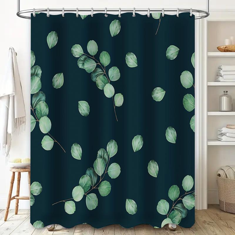 Leaf Print Bath Curtain Setgreen Leaves Pattern Shower Curtains For Home Decoration In Dark Blue Perfect Gift Idea For Bathroom