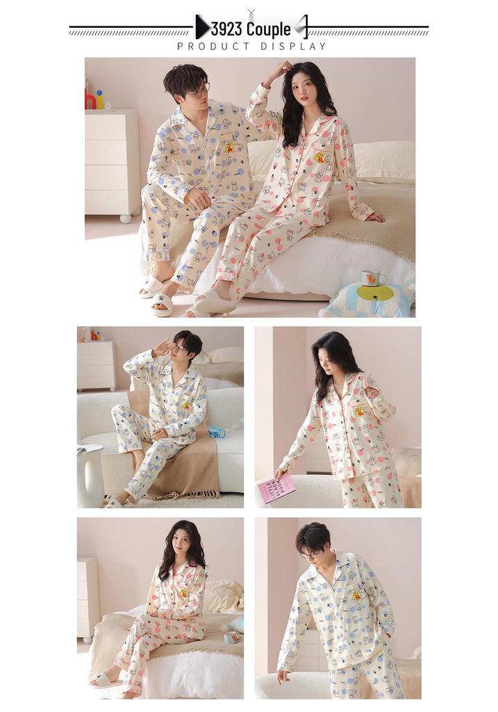 Autumn/Winter 2025 Cute Cartoon Couple Pajamas Set with Long Sleeves