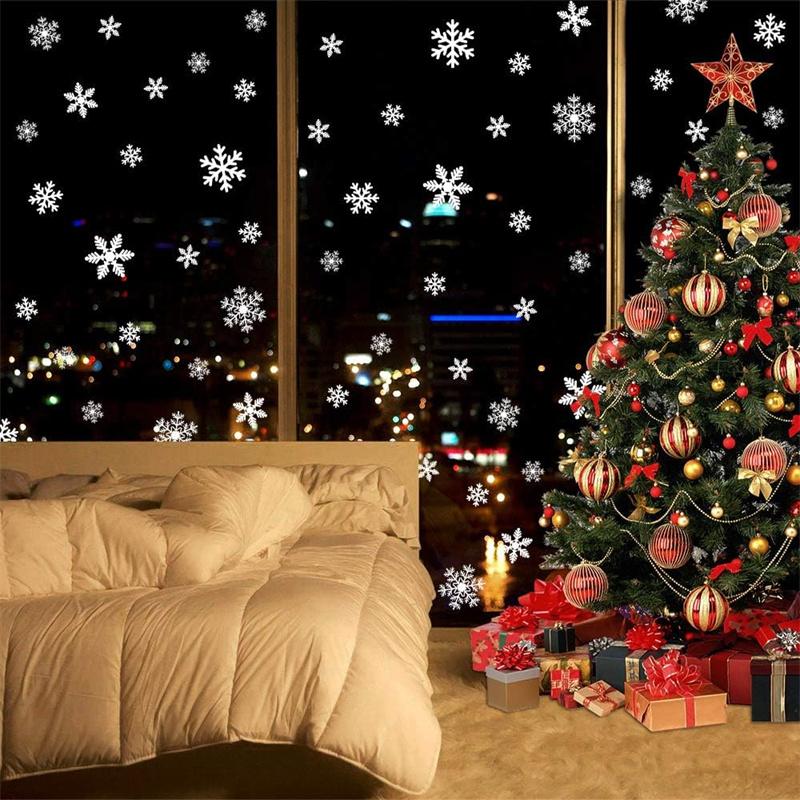 135Pcs Christmas Window Clings Snowflakes Window Decals Static Window Stickers For Xmas Party Supplies Thanksgiving Party Décor