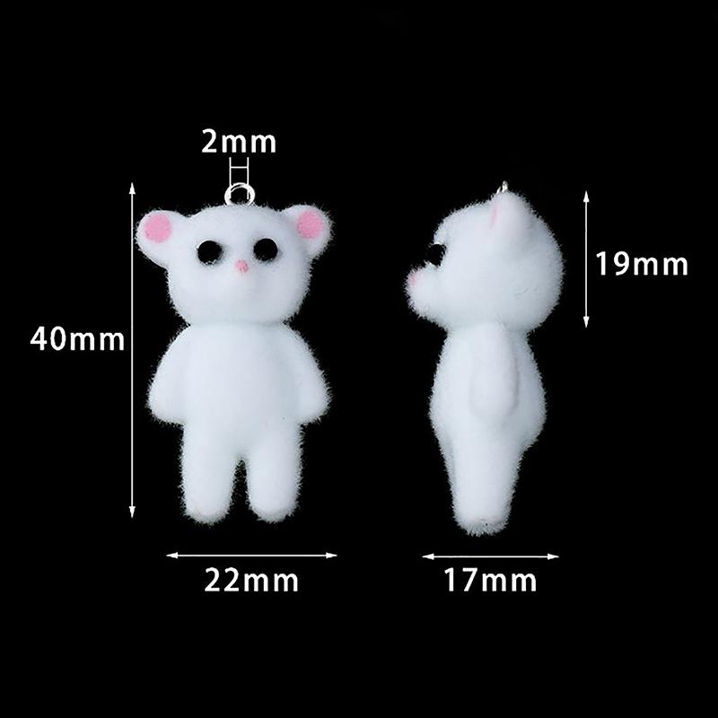 2Pcs Cat Bear Pendant Kawaii 3D Fluffy Flocking Charms Miniature Dolls Keychain Necklace Pendant Diy Crafts Jewelry Make