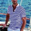 Camisa Polo Casual Masculina Listrada Estampada Nova Europeia e Americana Transfronteiriça Popular no Verão