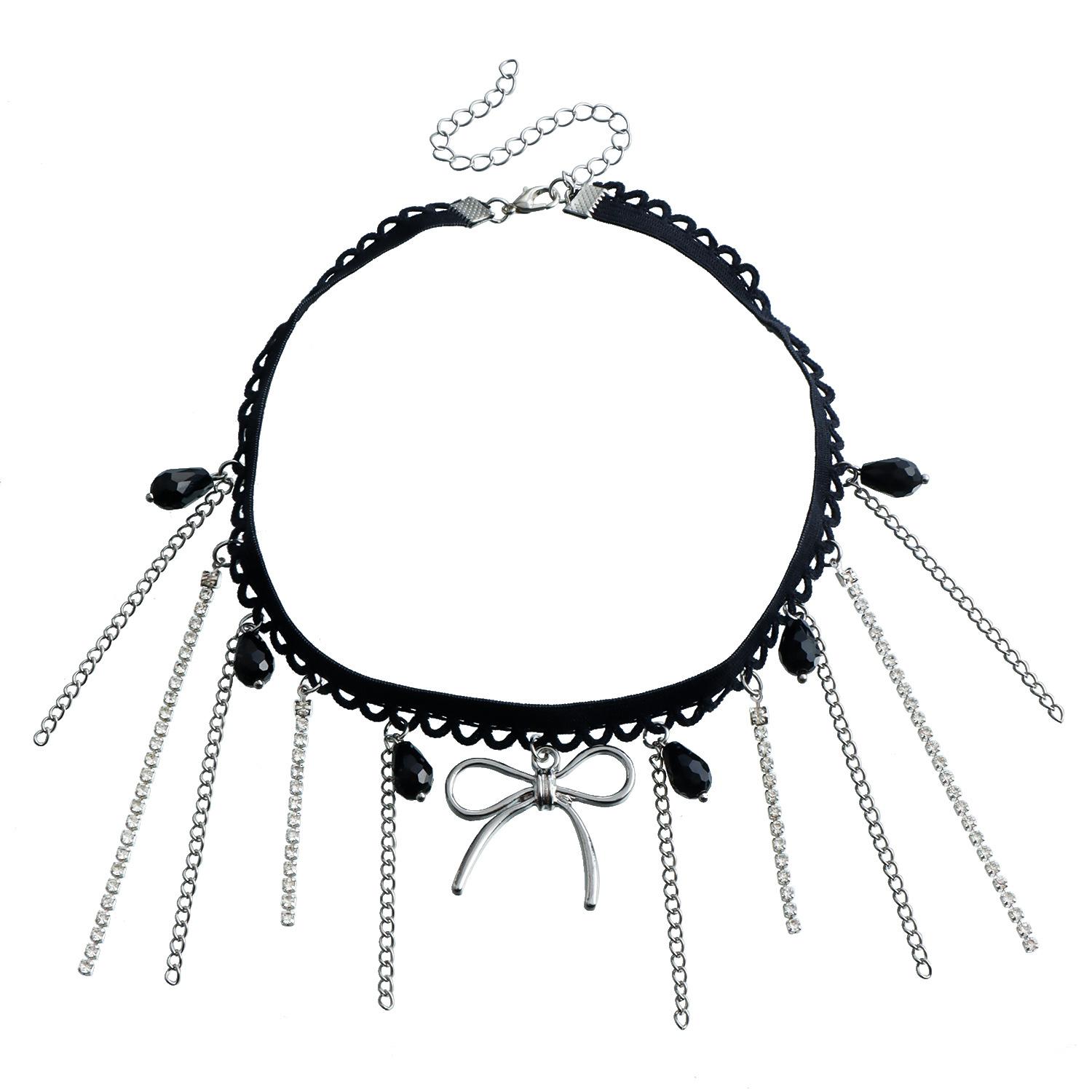 

Аксессуары, ожерелье с бантом из ленты Dark Wind, цепочка с кисточками на ключицу для женщин на Хэллоуин