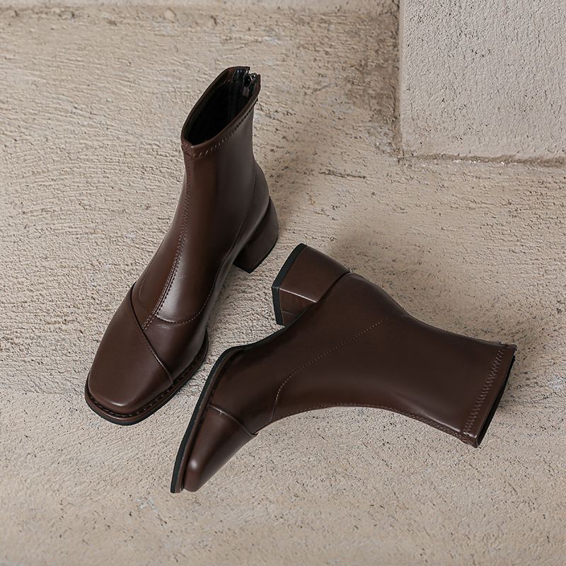 Krazing Pot Pantofi Toamnă Iarnă Microfibră Toc Mediu Gros Mărimea 43 Ghete Chelsea Caise Fermoar Ghete de Gleznă