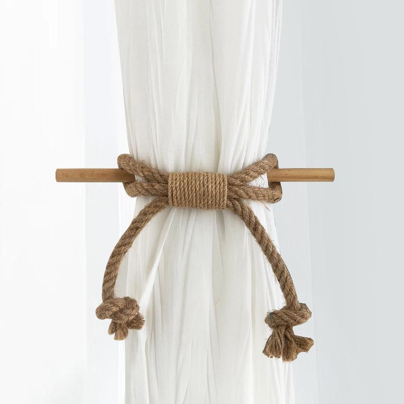 1Pcs Simple Curtain Binding Rope Solid Wood Stick Thick Cotton Rope Hemp Rope Bedroom Living Room Decoration Curtain Buckle