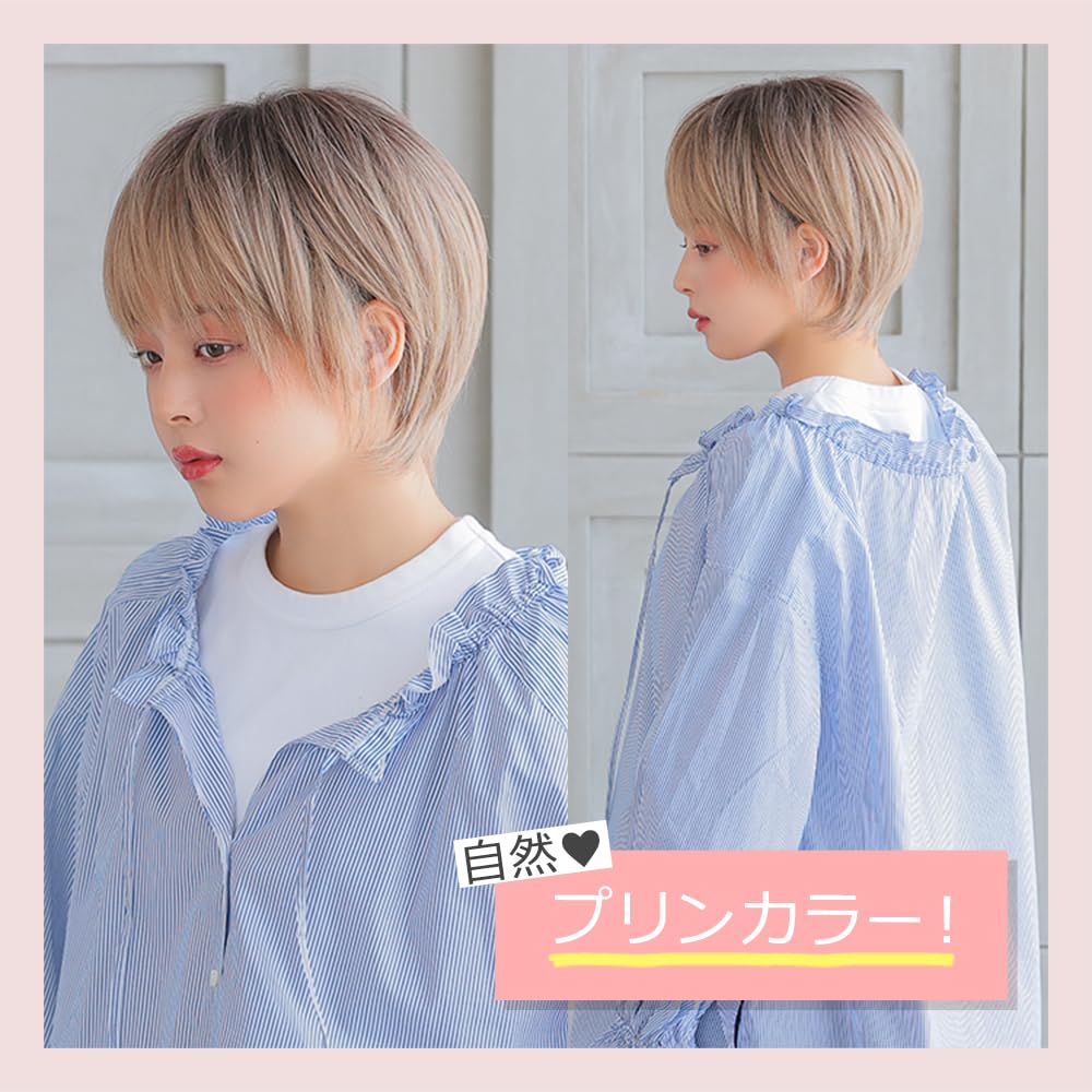 AQUADOLL Short Full Wig, Boyish, Cool, Black Hair, Blonde Gradient, One Size Fits Most, SBR, See-Through Brown, wg300SBR