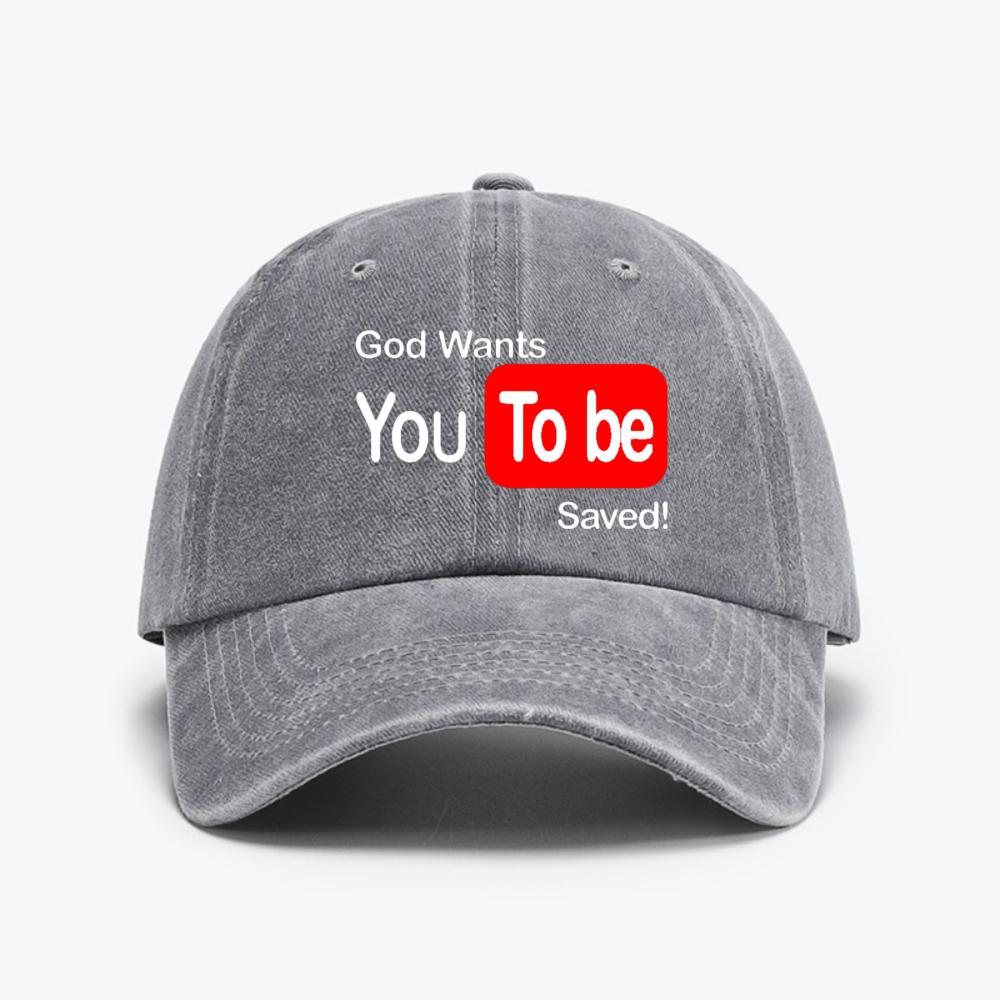 

God Wants You To Be Saved hat unisex Adjustable Jesus Christian Retro Washed denim baseball cap Adjustable