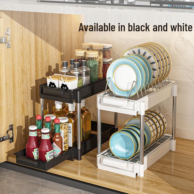 Tiered In-Cabinet Pull-Out Dish Rack for Plates and Bowls