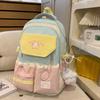 Schoolbag Backpack Large Capacity Contrasting Color Matching Cute Dopamine Backpack Leisure Korean Junior High School Campus Schoolbag Wholesale
