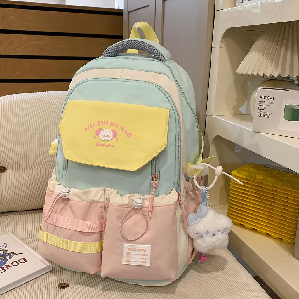 Schoolbag Backpack Large Capacity Contrasting Color Matching Cute Dopamine Backpack Leisure Korean Junior High School Campus Schoolbag Wholesale