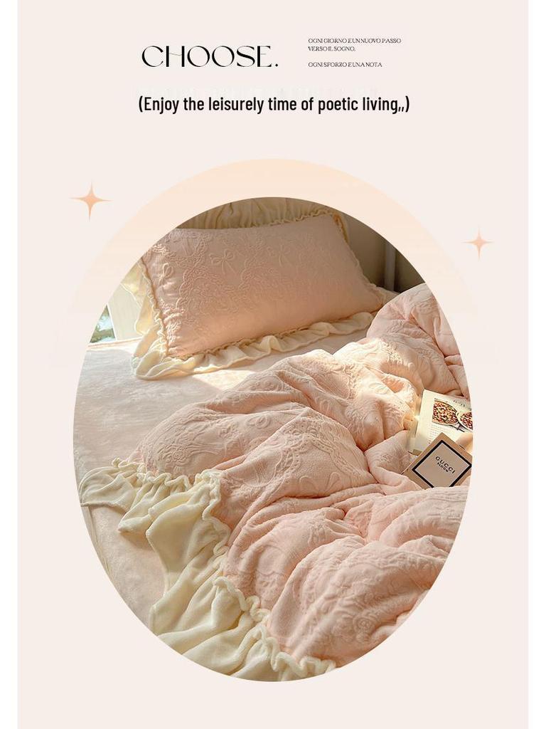 Princess Style Winter Carved Velvet 4-Piece Bedding Set: Class A Mother and Baby Warm, Thick Lace Quilt Cover