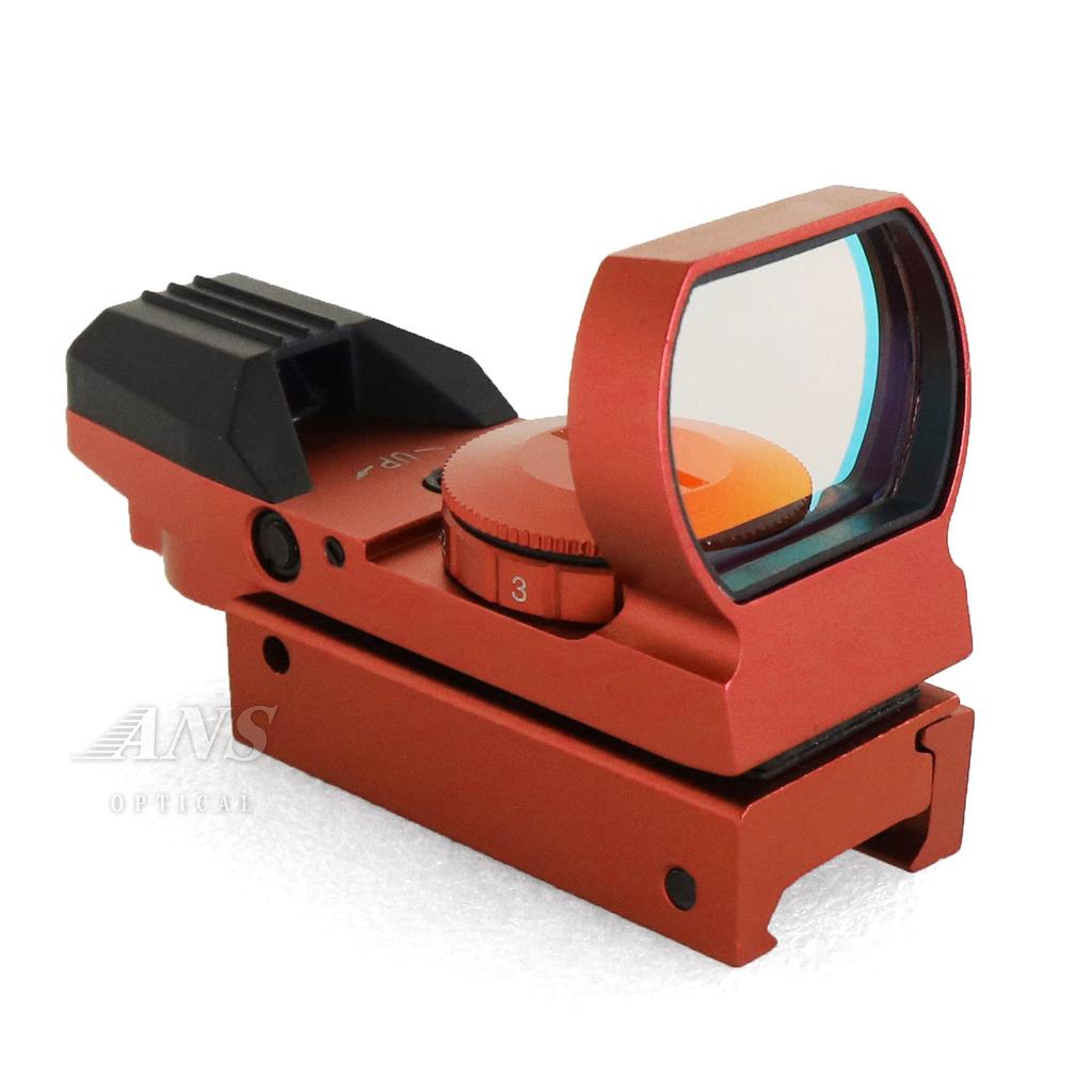 ANS Optical Lightweight Open Dot Sight with Red Multi-Reticle, 4 Shapes, 7 Red Levels, and Ruby Lens for Airsoft