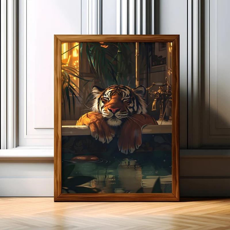 Maximalist Wall Art, Tiger in The Tub, Feminist Wall Decor, Digital Wall Art, Colorful Poster, Trendy Poster