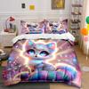 Dreamy Colorful Glowing Cat Duvet Cover Set With 3D Printing Design Soft Polyester Bedding Set All-Season Comfort For Gifts