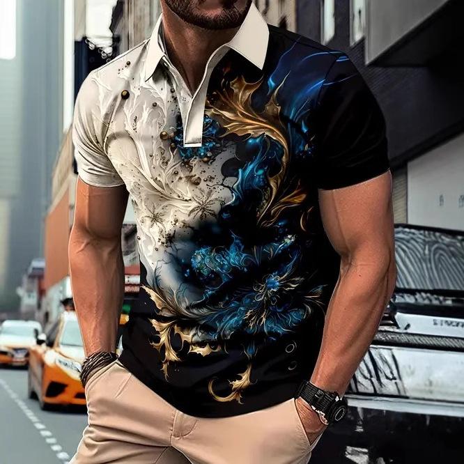 

Men s New Versatile and Trendy High-quality 3D Printed Color Gradient Short Sleeved Polo Shirt 6XL