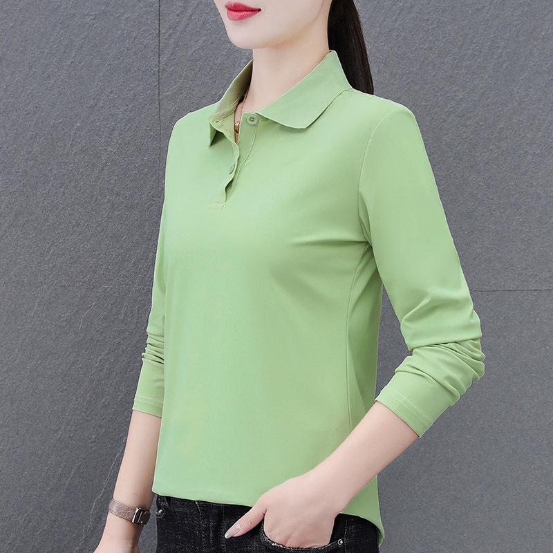 

Женское поло из нейлона с длинным рукавом и отложным воротником – Идеально для весны и осени! XL (110-125 jin) светло-зеленый