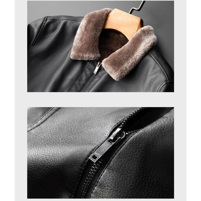 Fashion Casual Mens PU Leather Jacket Autumn Winter Thick Fleece Warm Outerwear Light Business Lapel Versatile Coat