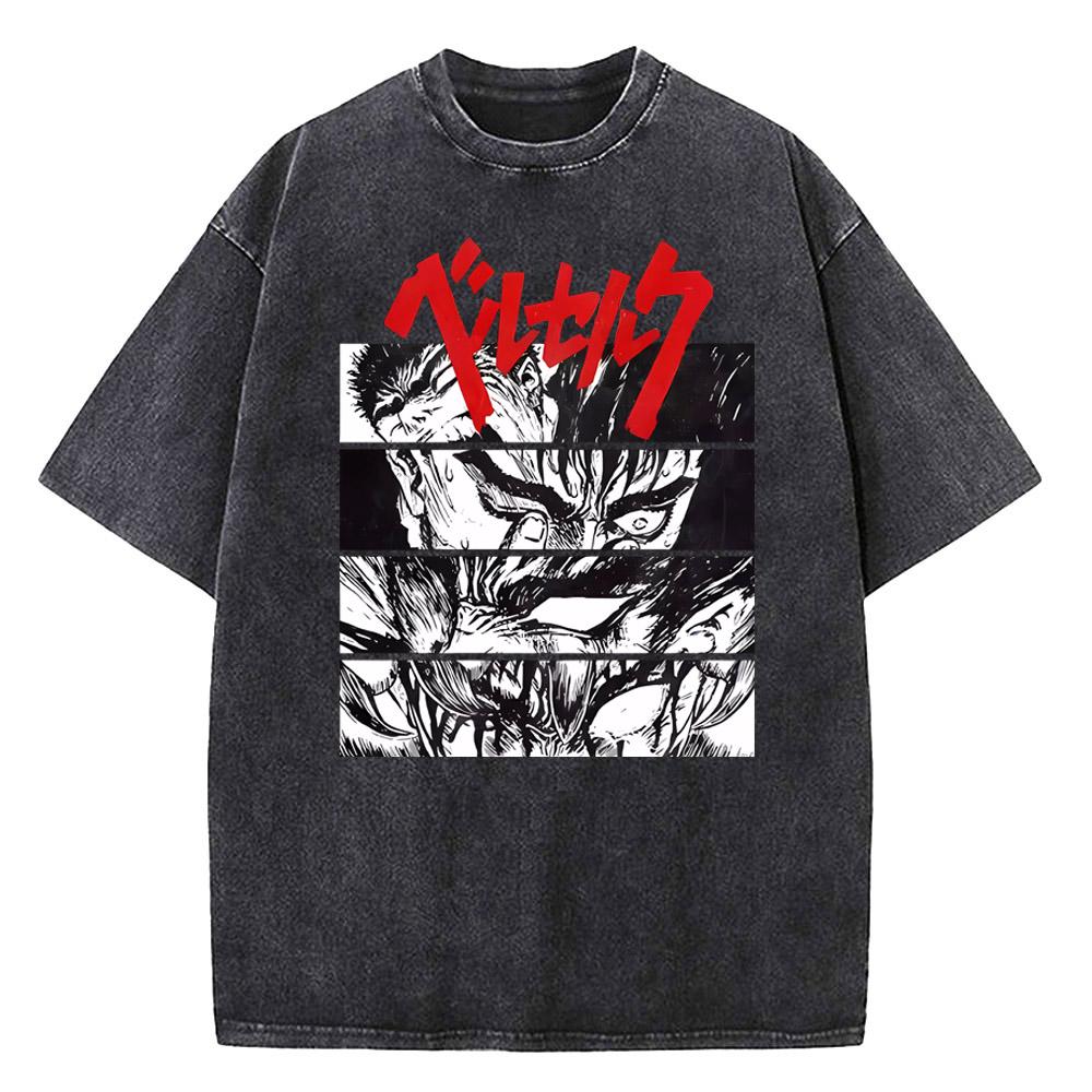Berserk Print T Shirt Men Vintage Washed T-Shirt Anime Guts Graphic Tshirt Hip Hop Streetwear Tees Casual Berserk Clothes