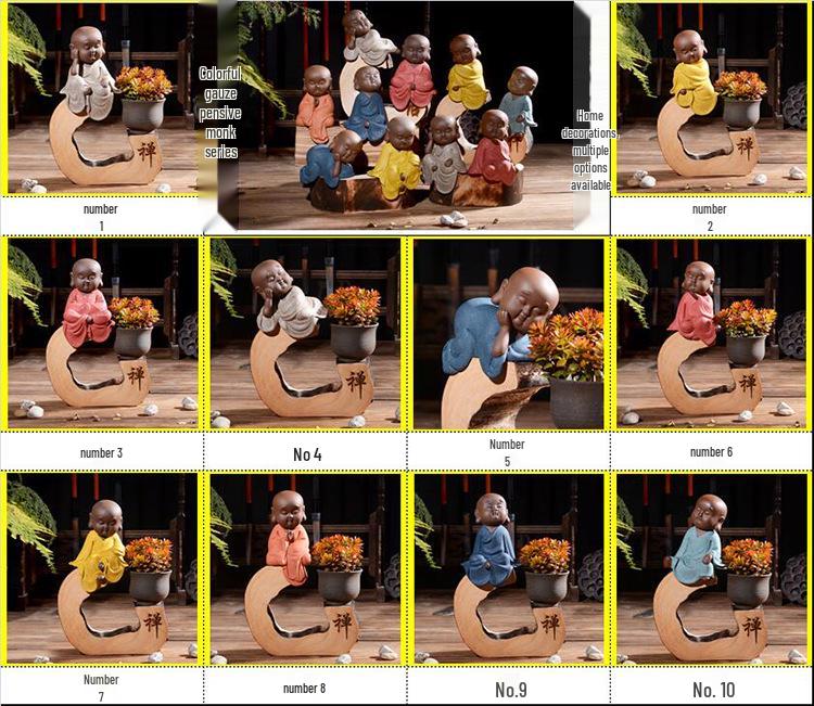 Zen Novice Monk Zisha Ceramic Figurine - Creative Home Tea Pet Ornament