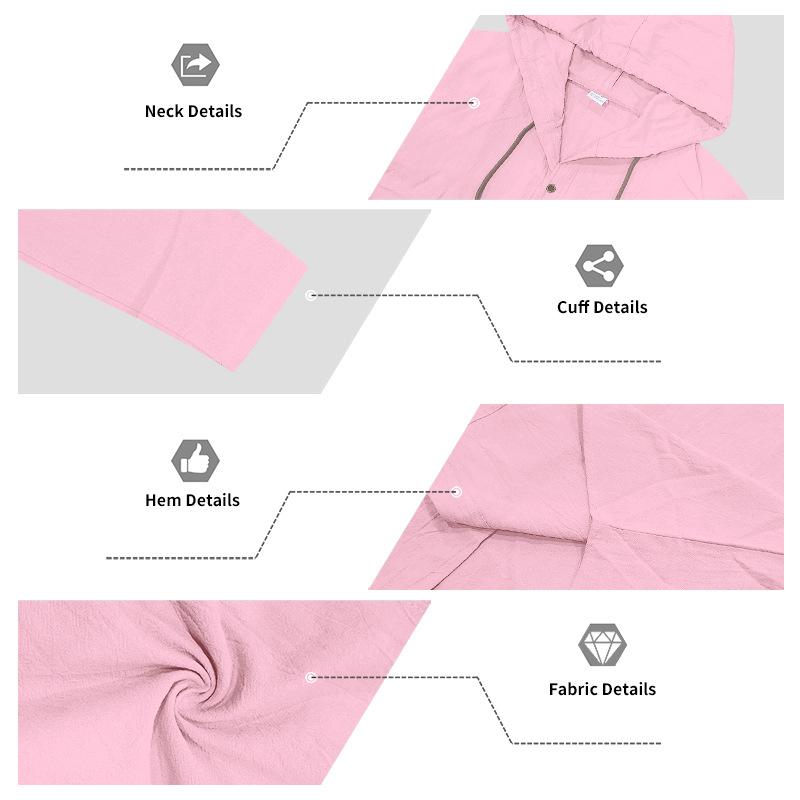 Gant Embroidery Men's Solid Color Casual Long Sleeved Shirt Hooded Drawstring Cotton and Linen Cardigan Trendy Versatile Loose Beach T-shirt