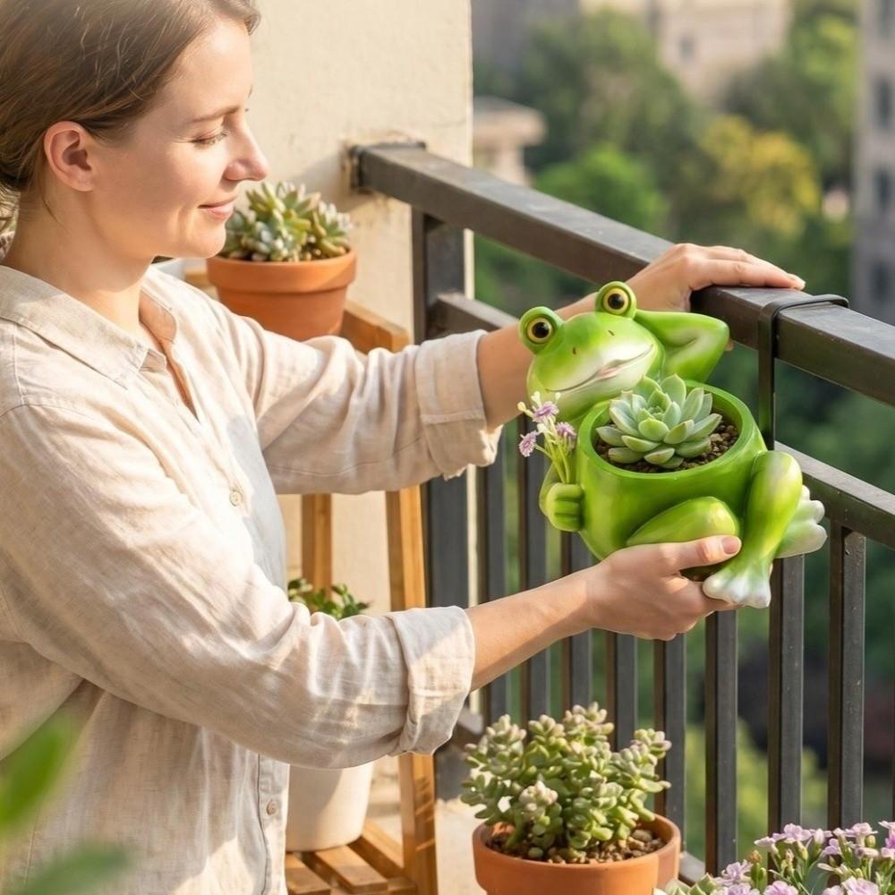 Funny Resin Frog Flower Pot Cartoon with Drainage Hole Succulent Planter Decorative Plant Holder Balcony Decor