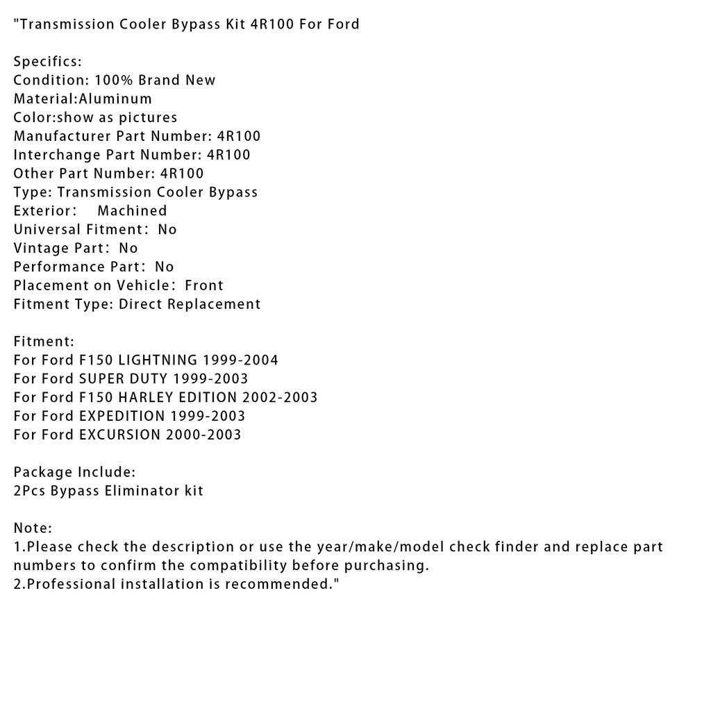 Transmission Cooler Bypass Kit 4R100 For Ford