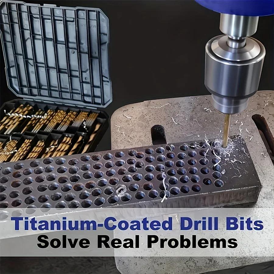 99 Pieces Titanium Twist Drill Bit Set, High Speed Steel, Size from 1/16" Up to 3/8", Ideal Drilling in Wood/Cast Iron Anti-rust