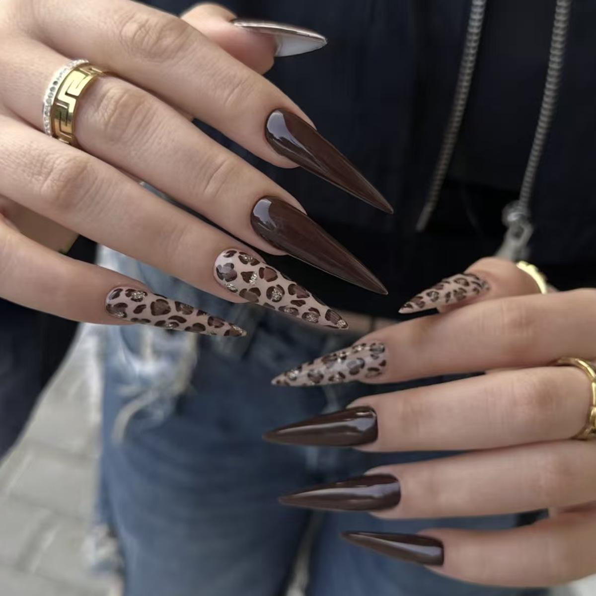 

Leopard Print Press-On Nail Tips - Set of 24 Removable, Wearable False Nails Glue Type