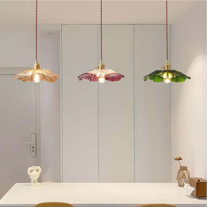 New Simple Retro Brass Glass Pendant Lights Warm Light Indoor Bedroom Bedside Dining Room Living Room Decoration Chandelier HOT