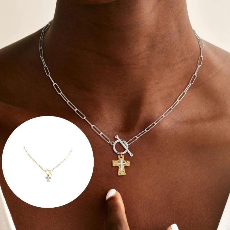 Stylish Religious Crucifix Pendant Necklace Alloy Collarbone Chain Perfect For Everyday Use And Special Occasions