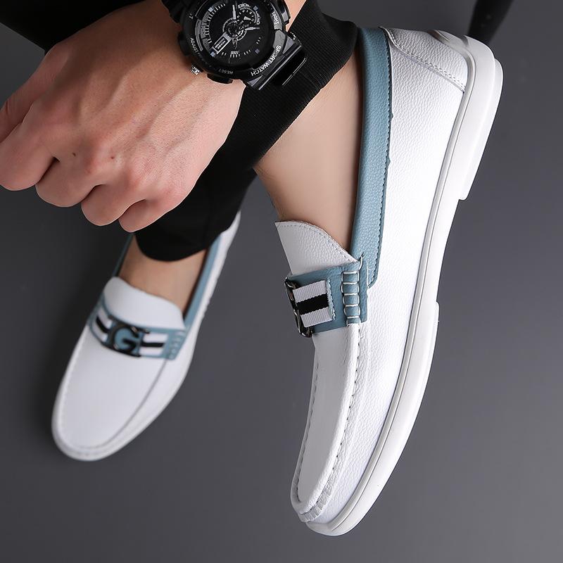Men's Shoes Genuine Leather 2024 Summer New Soft-soled Breathable Casual Little White Shoes Men's Fashion Versatile Youth Doudou Shoes