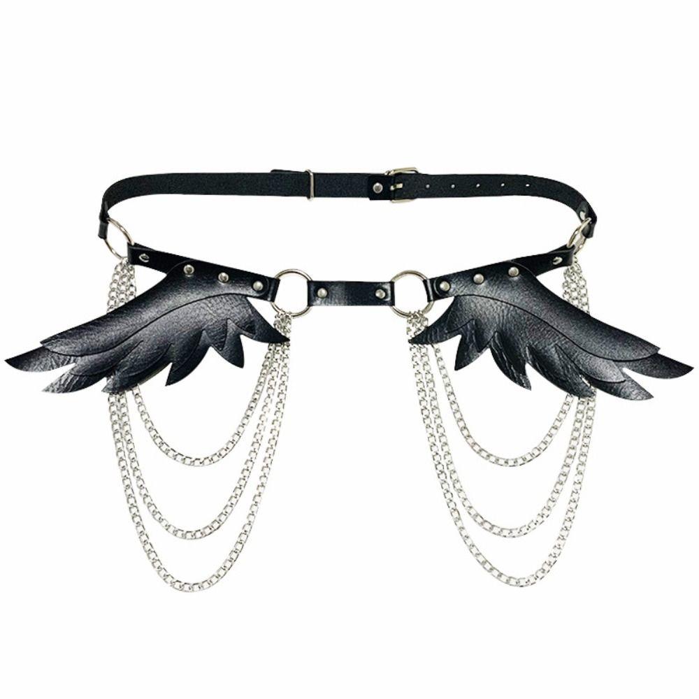 Estilo Harajuku Y2K Cinturón Cuero PU Punk Cinturilla Vintage Remache de Ala Cinturón Ropa de Rendimiento