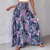 2024 Retro Floral Print Waist-Cinching Wide-Leg Pants for European and American Women