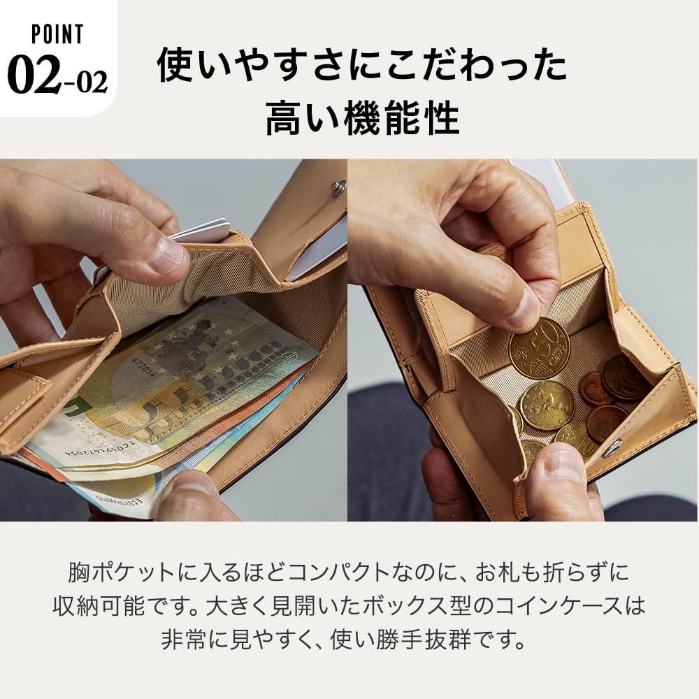 Flying Horse Men's Tri-fold Compact Wallet, Made in Japan with Genuine Cordovan Leather (Brown)