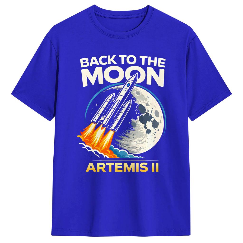 Back To The Moon Artemis II Rocket Space Mission T Shirt Unisexs Cotton Funny TShirts Crewneck  Tees Short Sleeve Tops Printing