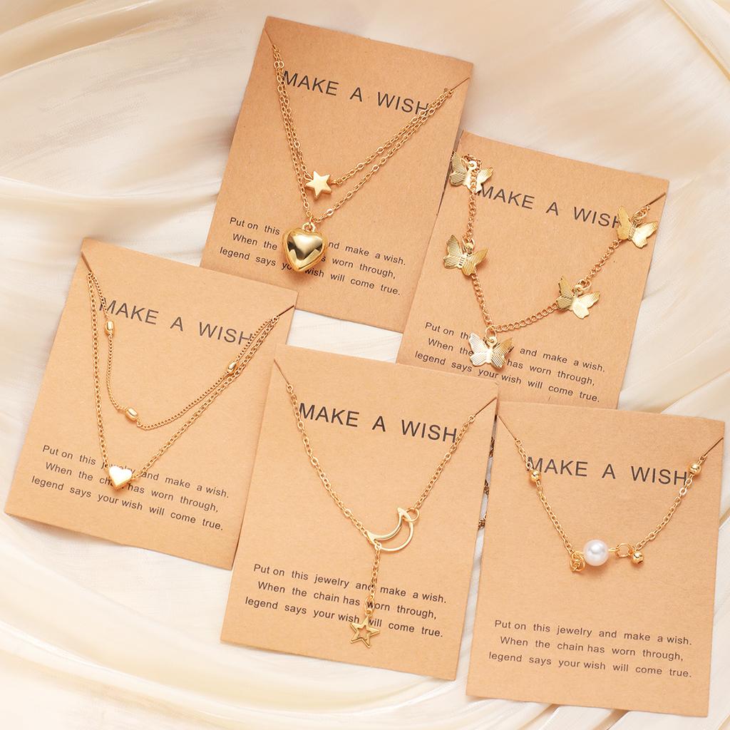 Gold Color Women Necklace Sets Fashion Heart Butterfly Pearl Moon Star Pendant Necklace 2026 Vintage Jewelry Gifts