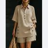 Een Nieuwe Tweedelige Outfit voor Dames met een Shirt met Korte Mouwen en Wijde Broeken voor het Lente/Zomerseizoen