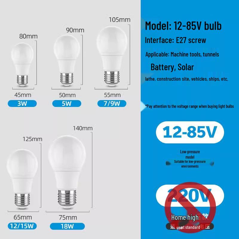 Waterproof Low Voltage LED Bulb (12V/24V/36V) for Machine Tools, Lathes, Battery, Cold Storage, E27 Screw Base, AC/DC Compatible