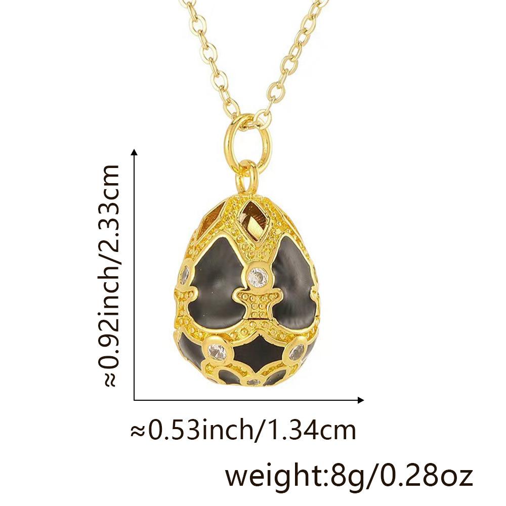 Women's Elegant Vintage Inlaid Diamond Temperament Water Drop Hollow Egg Pendant Necklace Copper 18K Gold Plated Jewelry