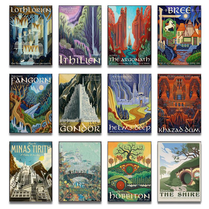 Tolkien Wall Art Canvas Painting Wall Pictures Middle Earth Landscape LOTR Posters Groovy Prints  Funky  Canvas Painting Gift