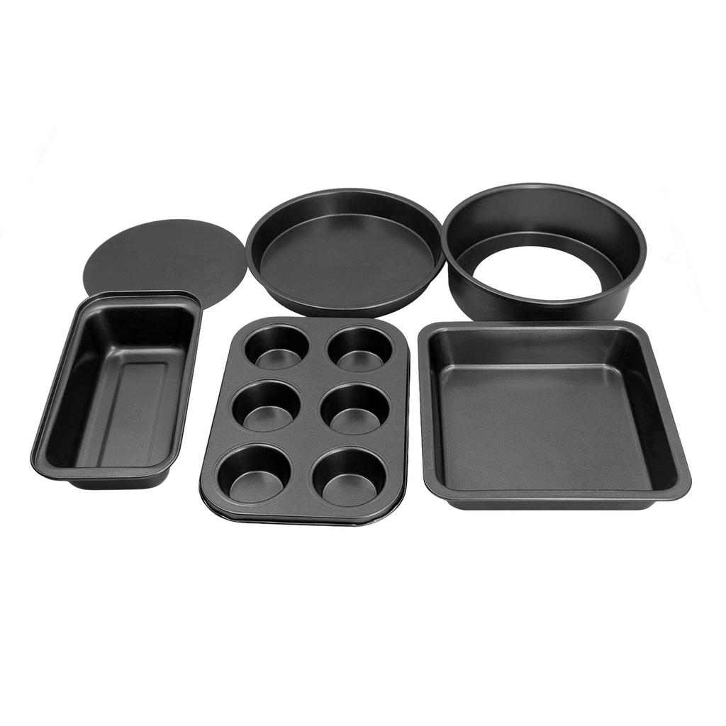 6pcs Baking Mold Set Loose Bottom Anti Stick Carbon Steel Cake Pizza Bread Pan for Home Kitchen