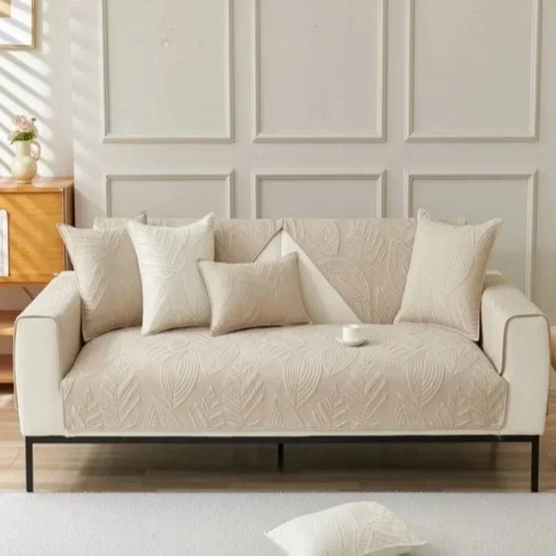 Nordischer Dicker Sofabezug Blätterdruck Weiche warme Sofakissenhandtuch für Wohnzimmer Universal Rutschfester Couchschoner Heimdekor