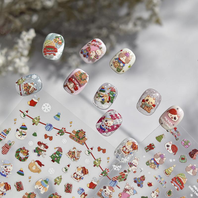 1Sheet Snowflake Penguin Sticker For Nails Cute Crystal Ball Lace Red Hat Star Bow Christmas Tree Nail Art Stickers Decoration