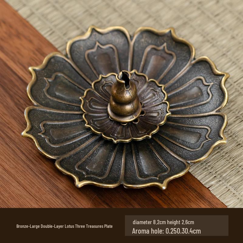 Double-Layer Antique Lotus Incense Burner for Tea Ceremony and Buddha Worship with Multi-Hole Sandalwood Stick Holder.